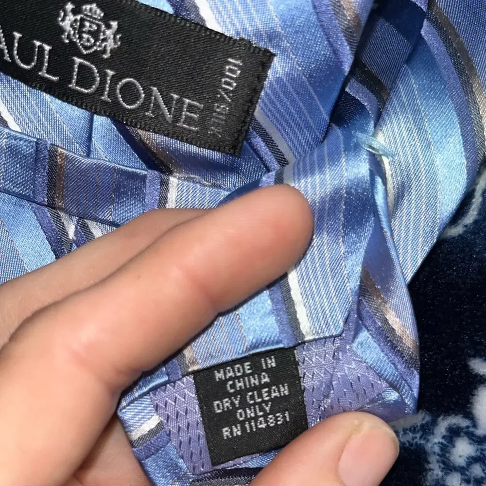 Paul Dione Men's Necktie Blue Striped Pure Silk